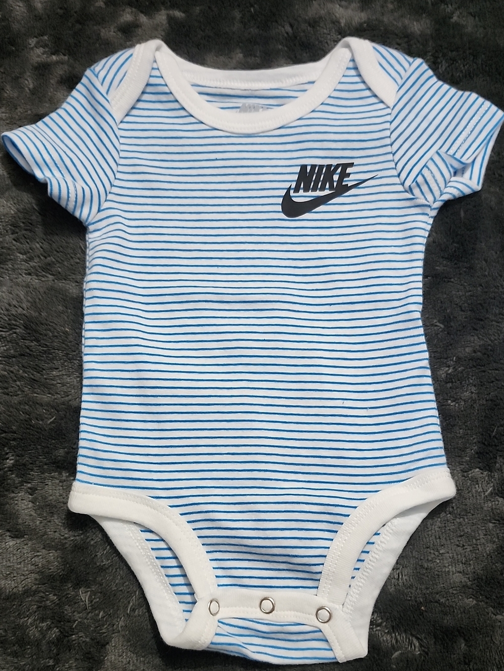 Nike White and Light Blue Striped Baby One-Piece Bodysuit